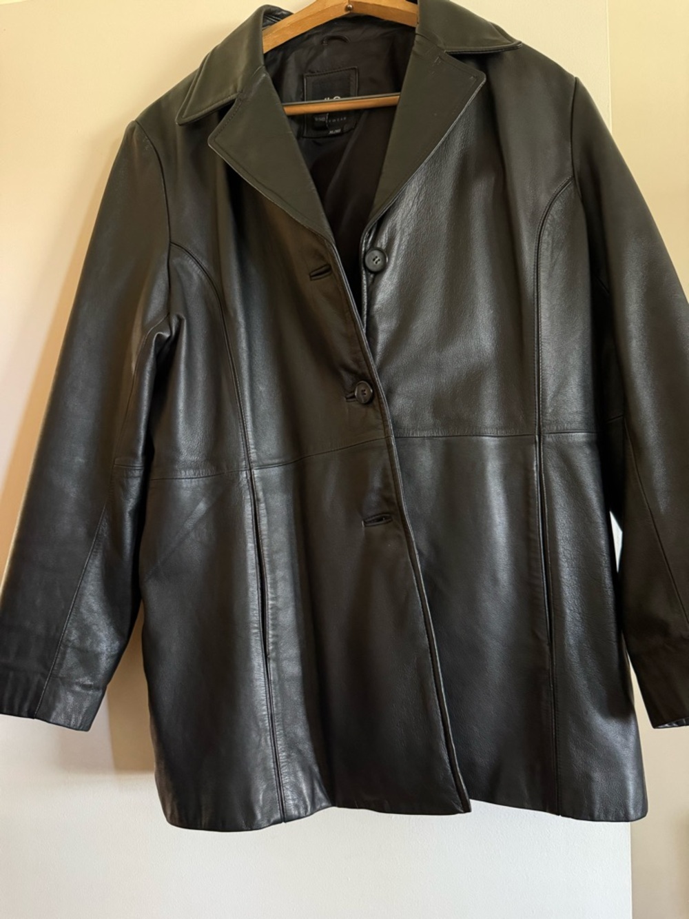 Men's Black Leather Button-Front Jacket
